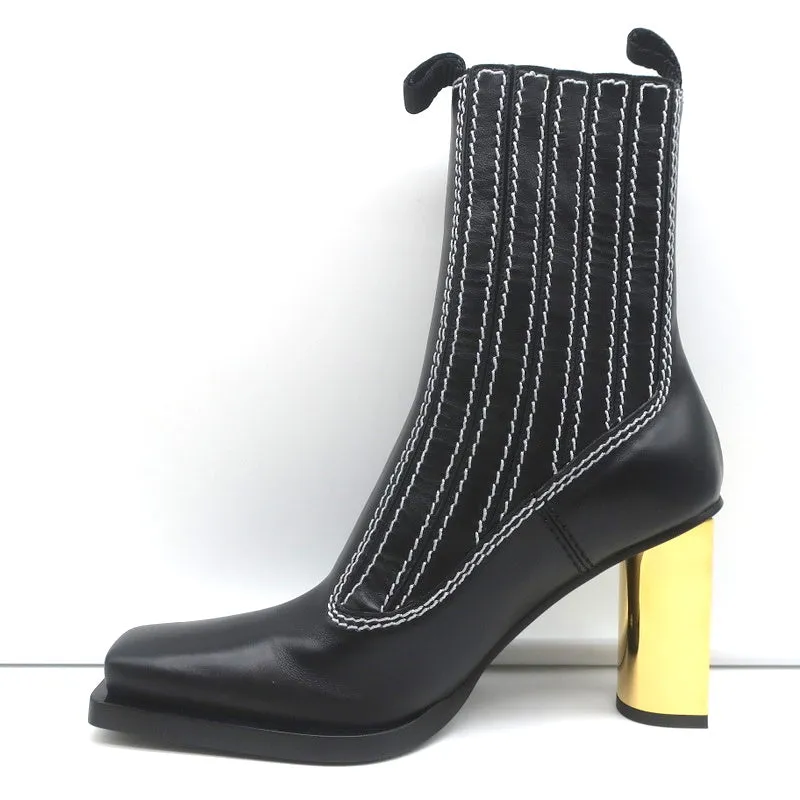 Bottes Chelsea à talon doré Proenza Schouler en cuir noir Taille 36.5 NEUVE