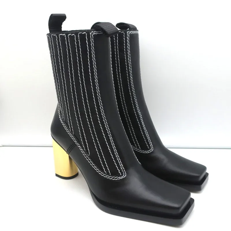 Bottes Chelsea à talon doré Proenza Schouler en cuir noir Taille 36.5 NEUVE