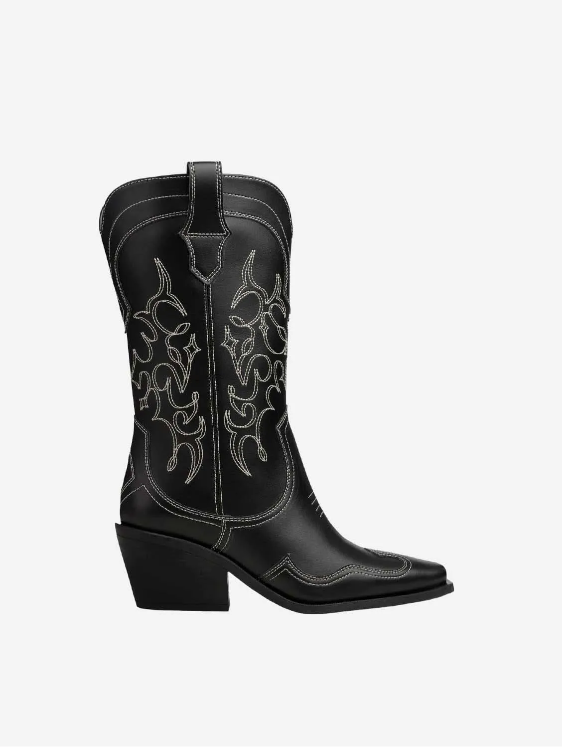 Bottes cowboy en cuir végan Regan II à motif pomme | Noir