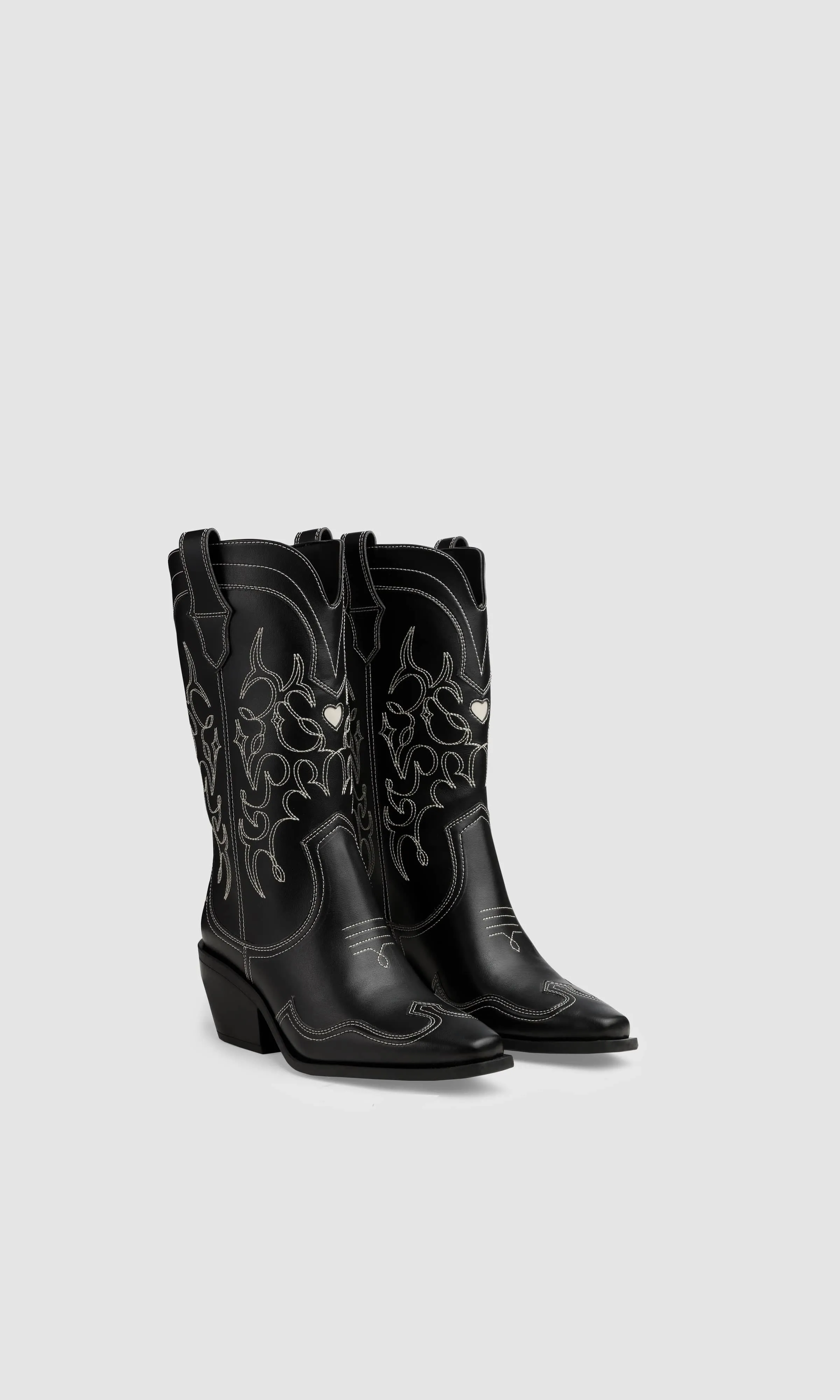 Bottes cowboy en cuir végan Regan II à motif pomme | Noir