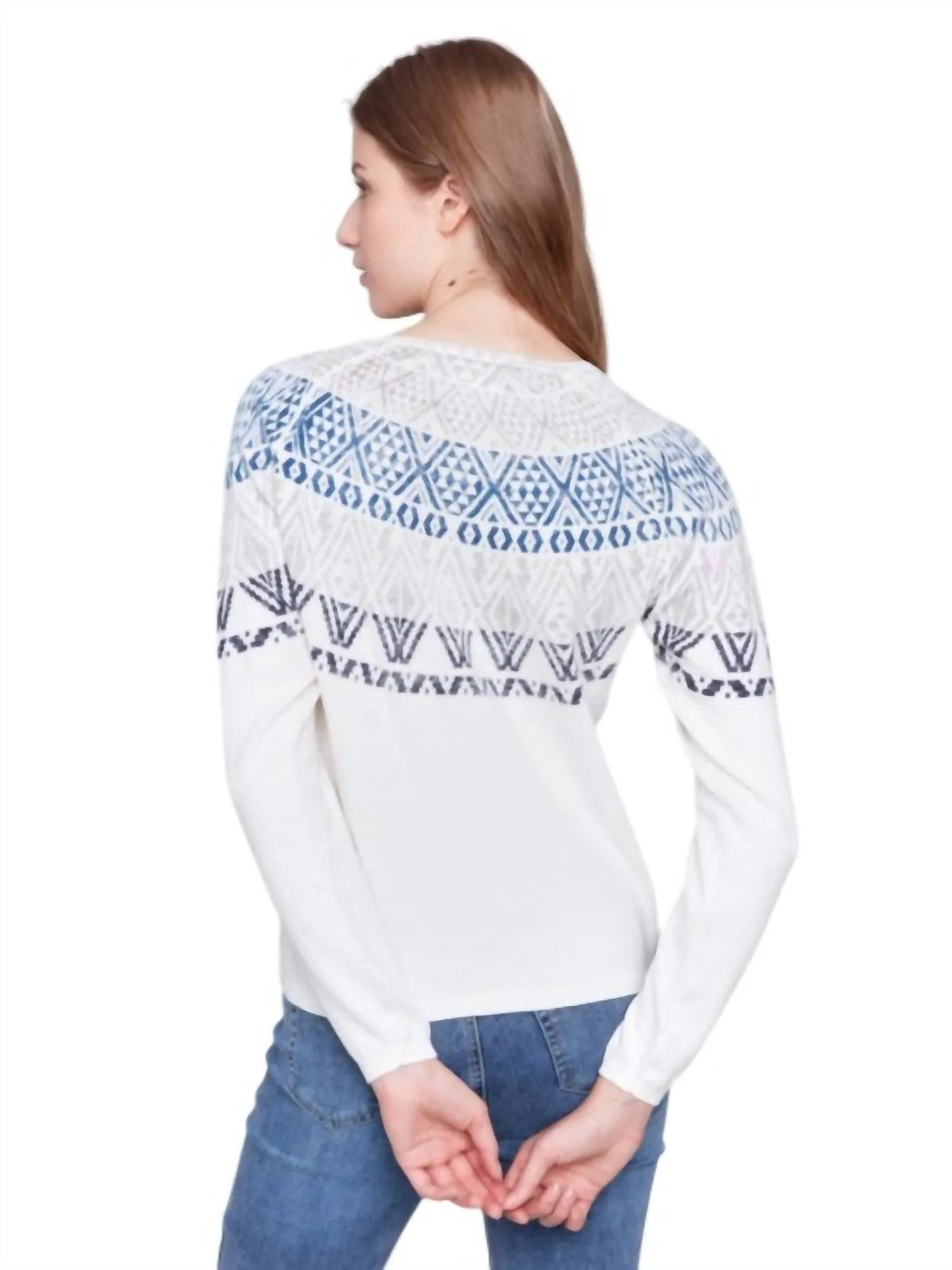 Pull de ski imprimé inversé en écru