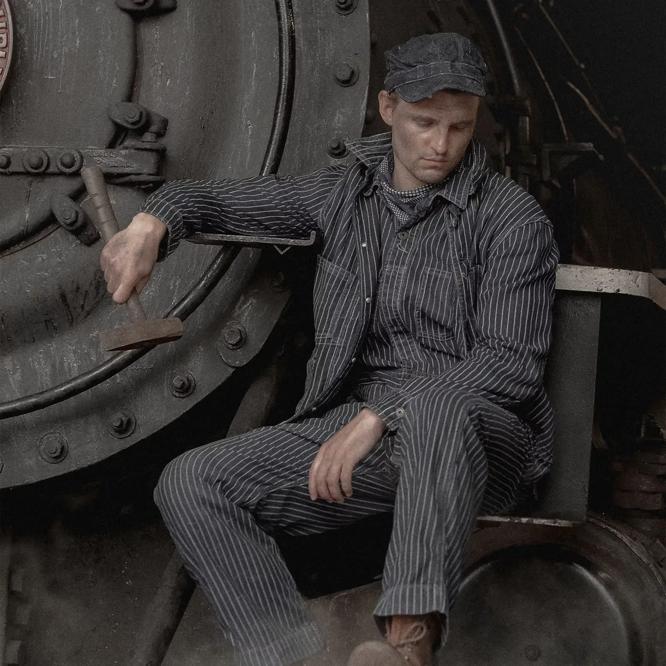 Veste d'ingénieur en sergé à pois indigo RRL By Ralph Lauren - Lavage indigo