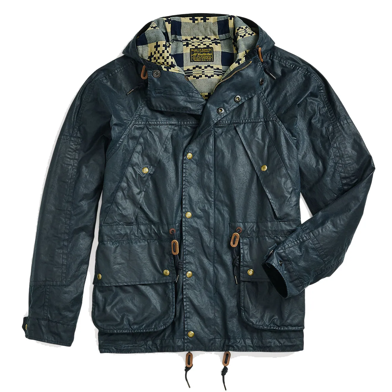 Veste à capuche en toile cirée RRL par Ralph Lauren vintage bleu marine