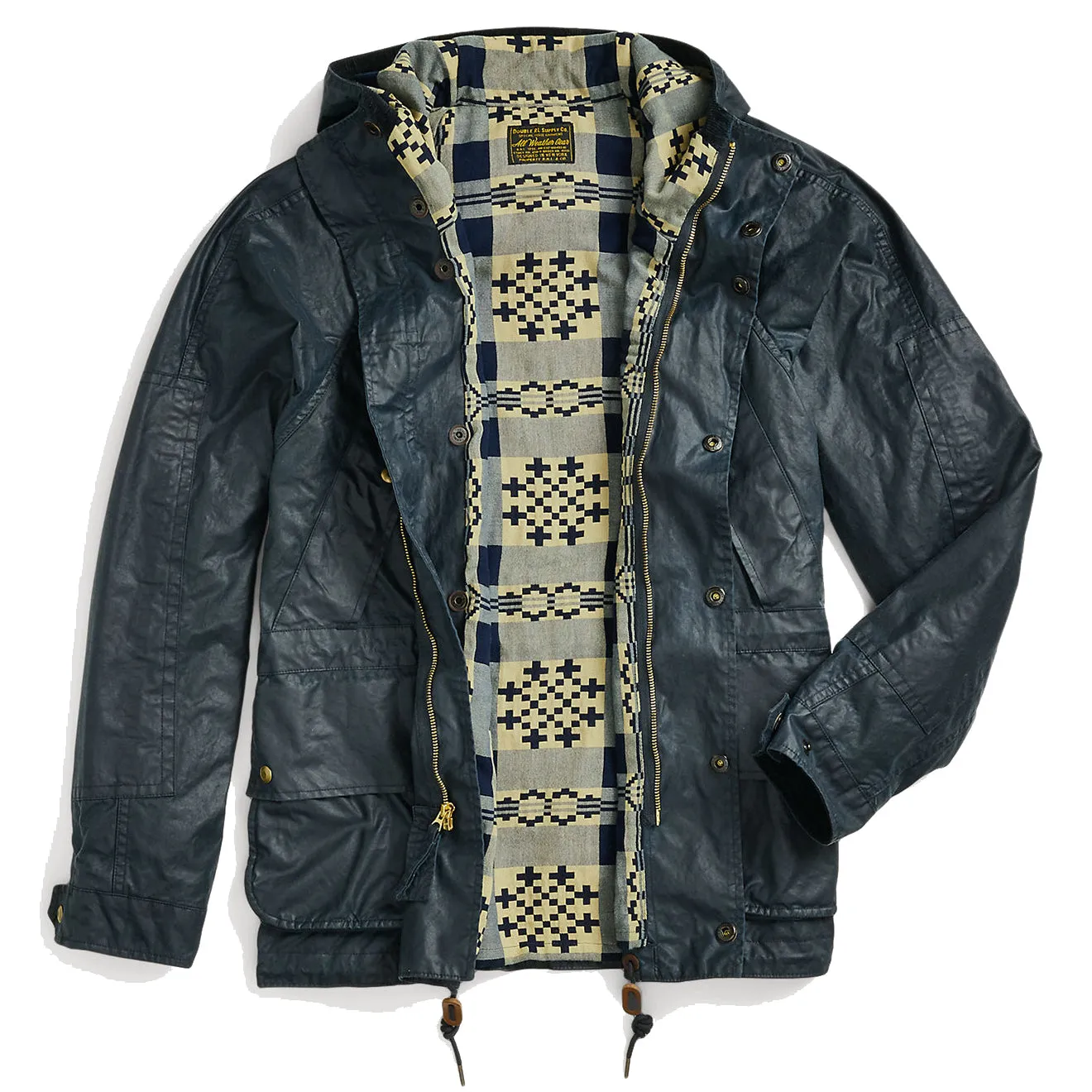 Veste à capuche en toile cirée RRL par Ralph Lauren vintage bleu marine