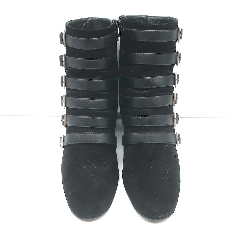 Bottes bébé Saint Laurent à boucle en cuir noir et daim taille 37