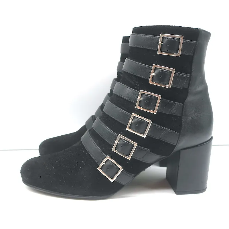 Bottes bébé Saint Laurent à boucle en cuir noir et daim taille 37