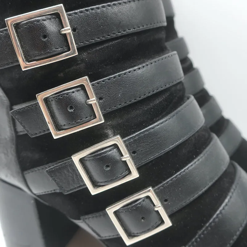 Bottes bébé Saint Laurent à boucle en cuir noir et daim taille 37