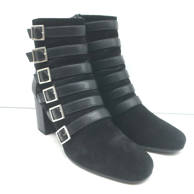 Bottes bébé Saint Laurent à boucle en cuir noir et daim taille 37