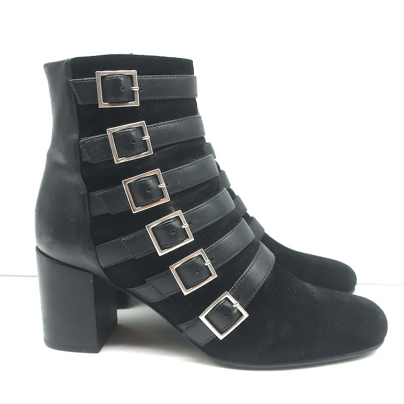 Bottes bébé Saint Laurent à boucle en cuir noir et daim taille 37