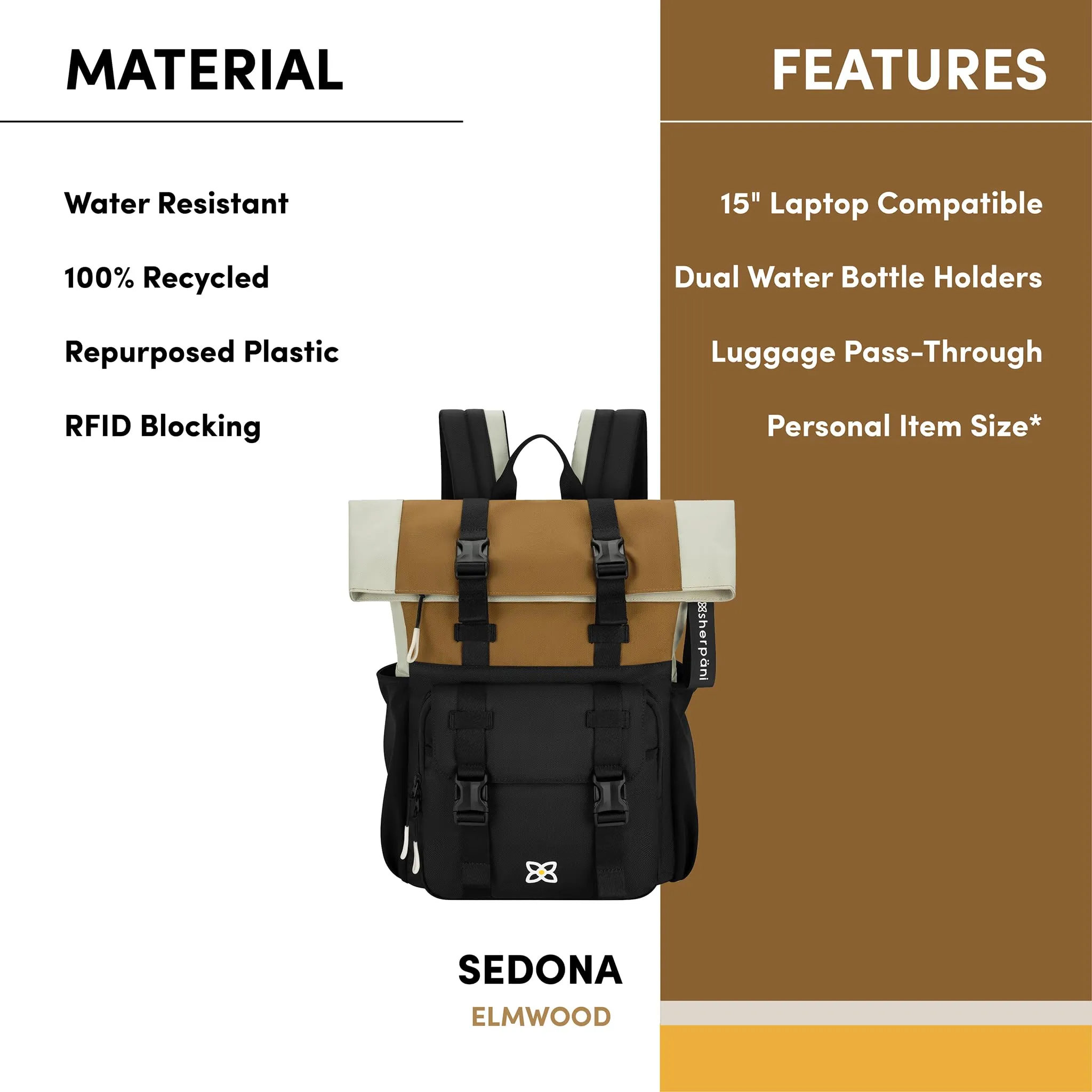 Sac à dos pour ordinateur portable Sherpani Sedona, convient aux sacs pour ordinateur portable de 15 pouces Sherpani