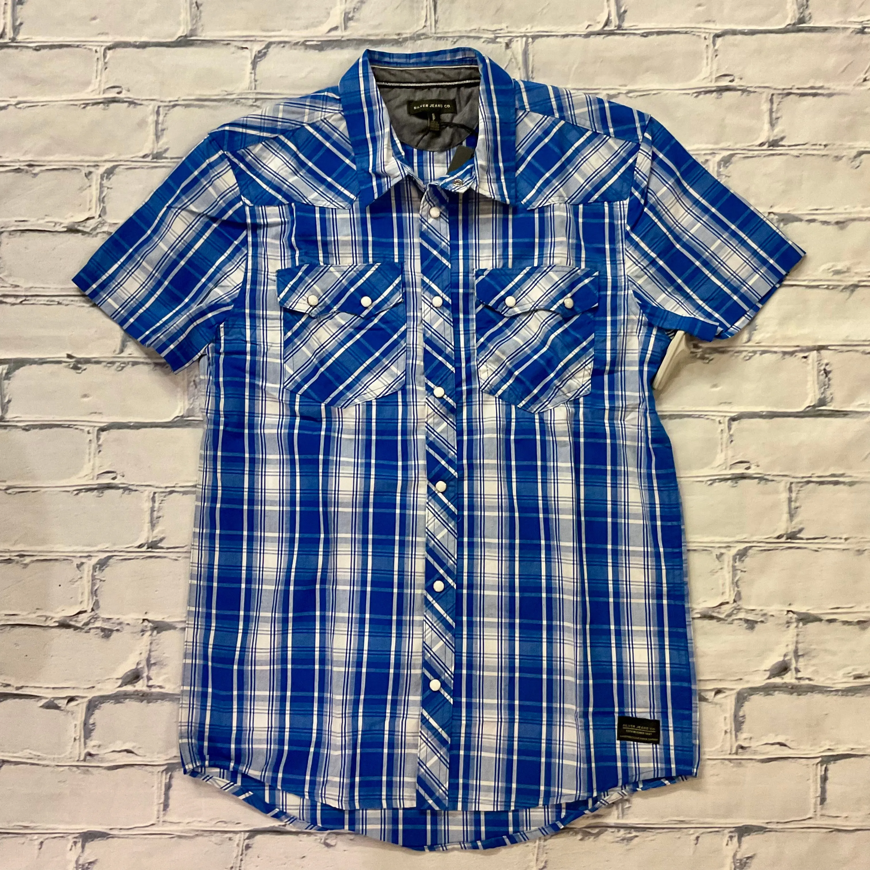 Chemise western à boutons-pression SS à carreaux argentés