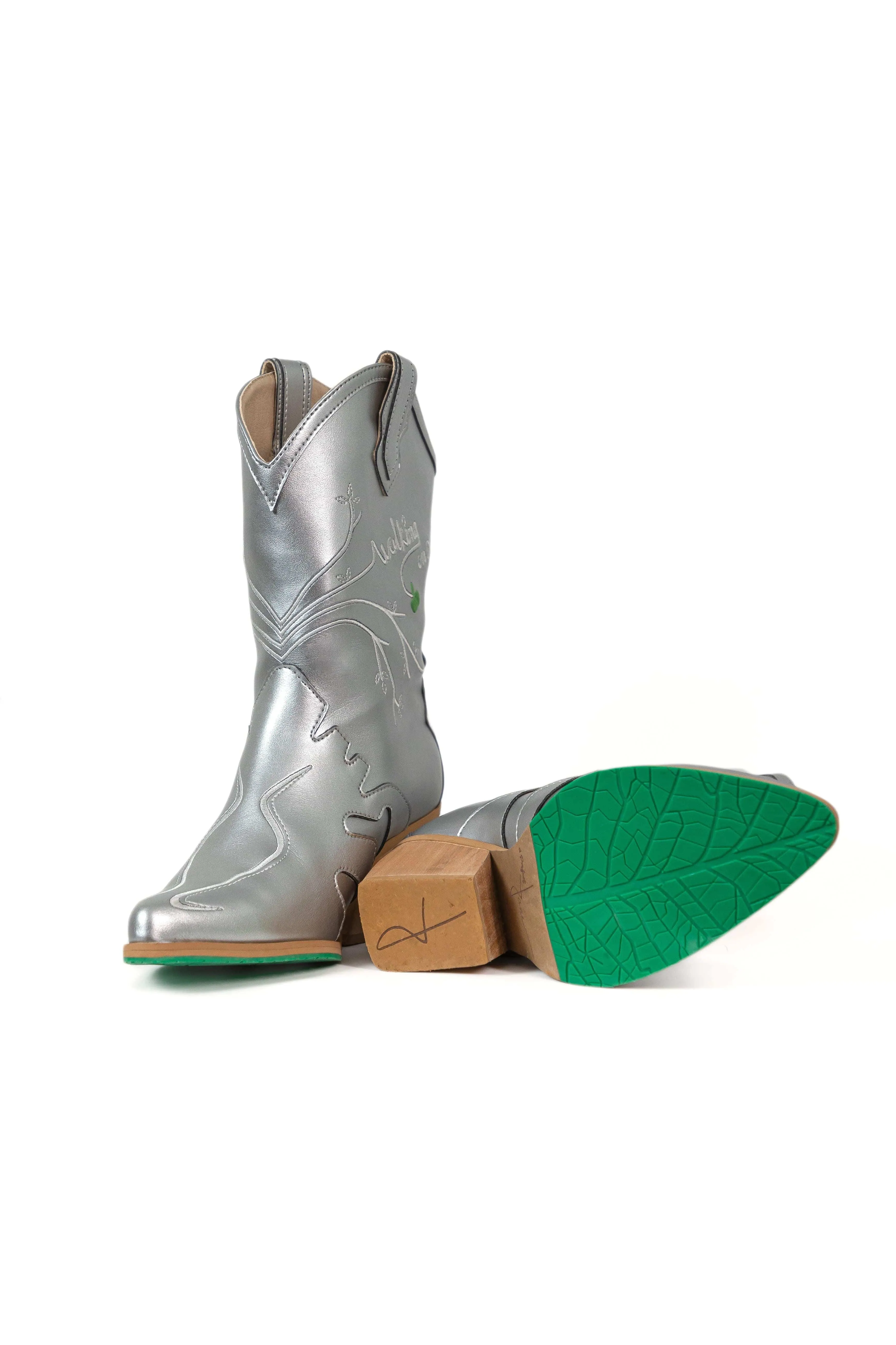 Bottes cowboy en similicuir végan Sofie Vegan Apple | Argenté