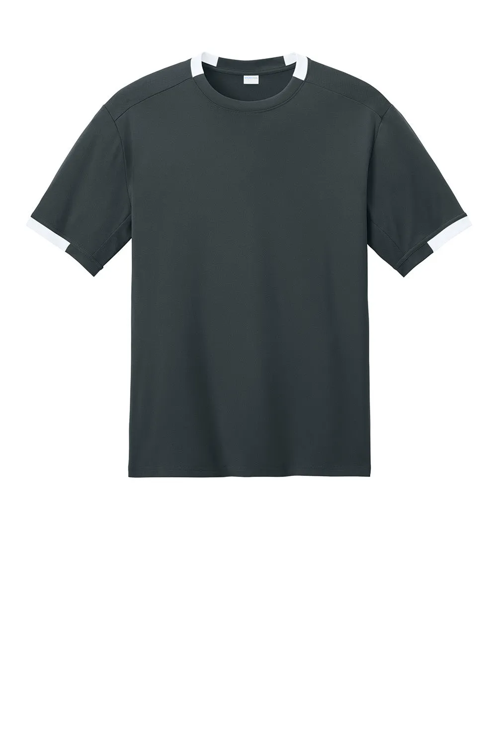 T-shirt à manches courtes et col rond Sport-Tek pour homme - Gris fer/Blanc, évacuant l'humidité, vêtements Sport-Tek