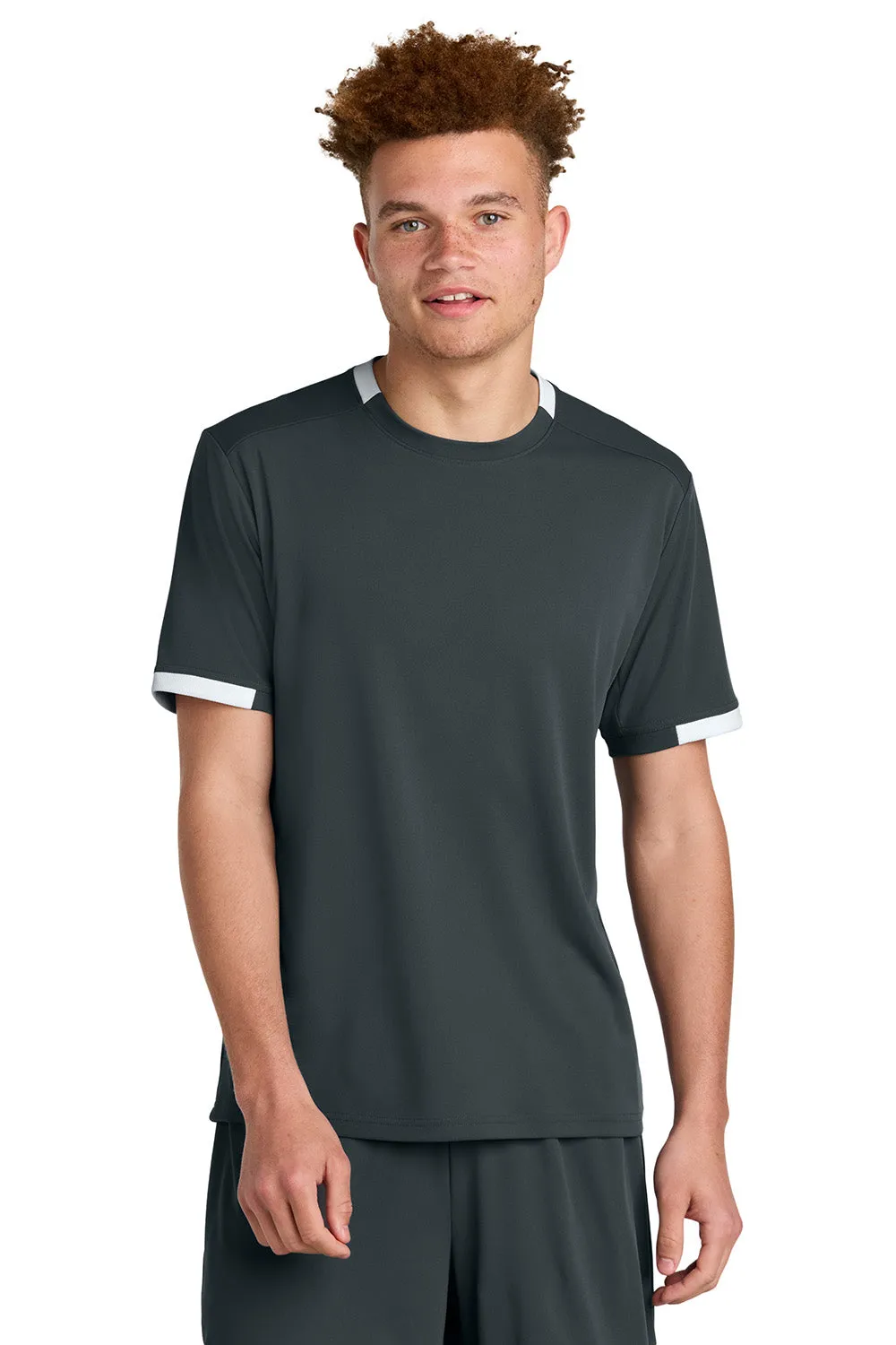 T-shirt à manches courtes et col rond Sport-Tek pour homme - Gris fer/Blanc, évacuant l'humidité, vêtements Sport-Tek