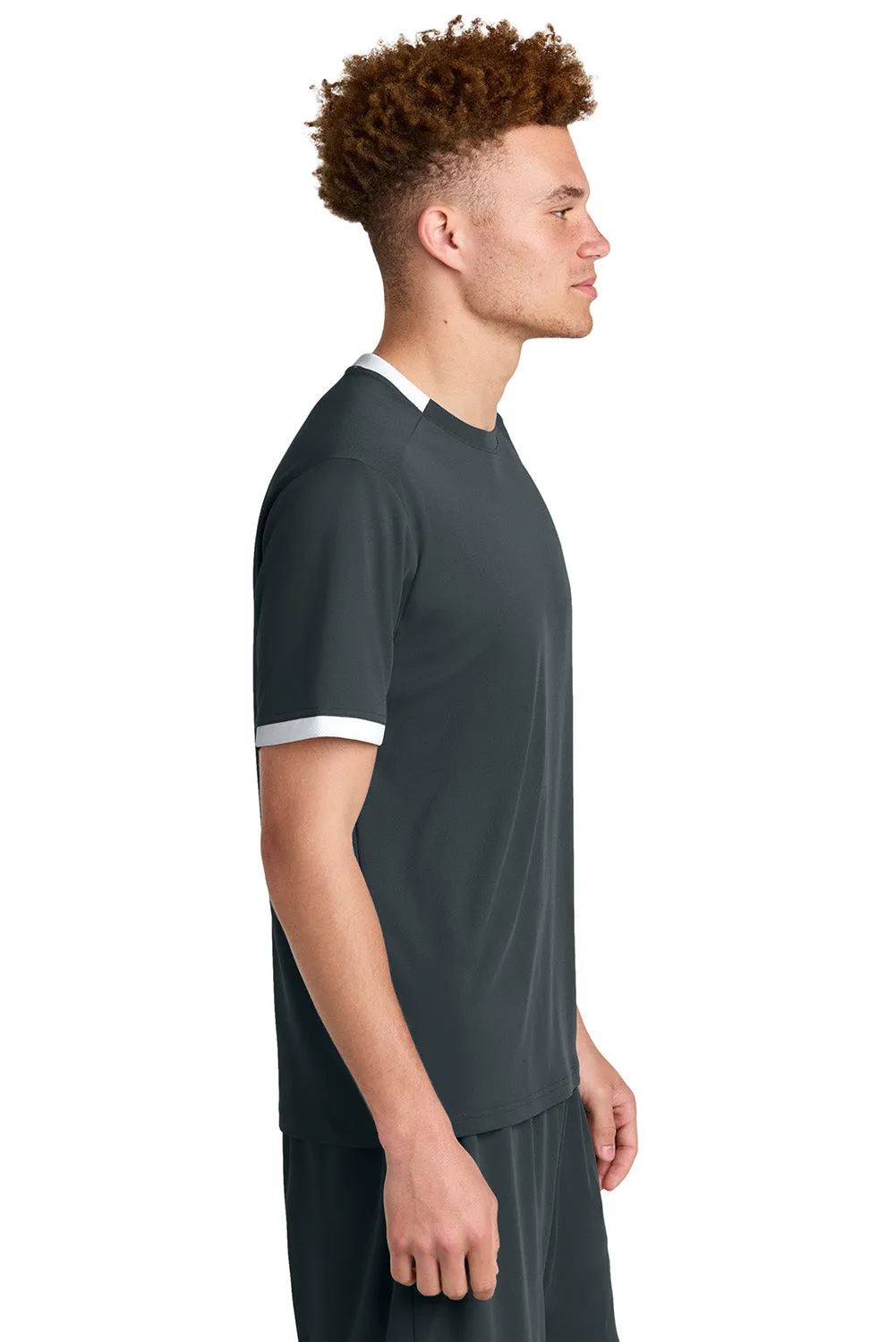 T-shirt à manches courtes et col rond Sport-Tek pour homme - Gris fer/Blanc, évacuant l'humidité, vêtements Sport-Tek