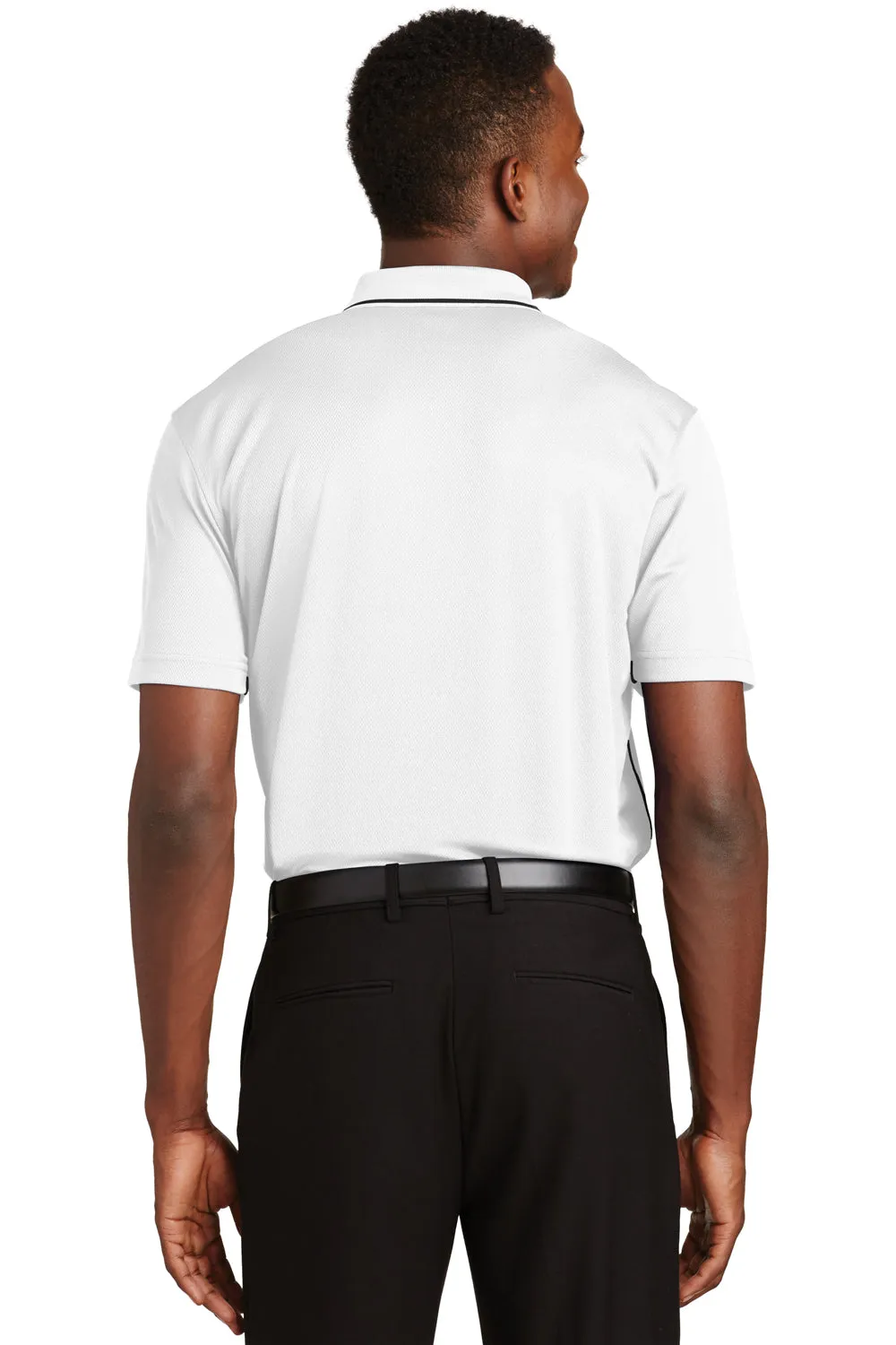 Sport-Tek Polo Homme à Manches Courtes en Maille Dri-Mesh Absorbant l'Humidité - Blanc/Noir - Vêtements de Soldes Sport-Tek