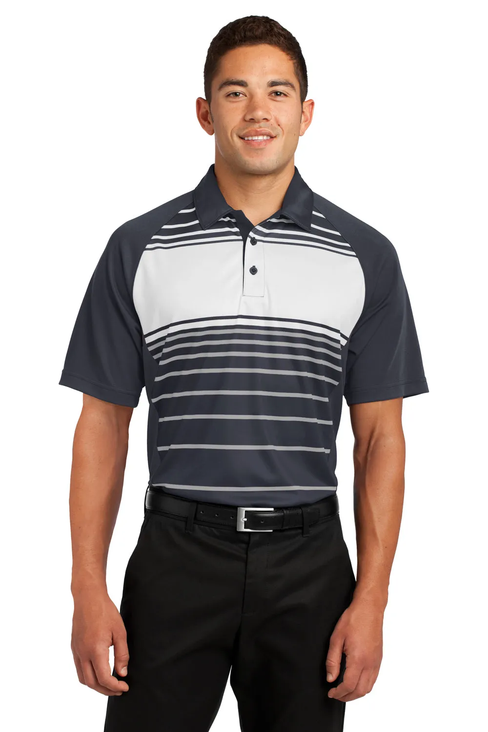 Polo Sport-Tek Homme à Manches Courtes à Séchage Rapide - Noir/Gris/Blanc - Vêtements de Soldes Sport-Tek