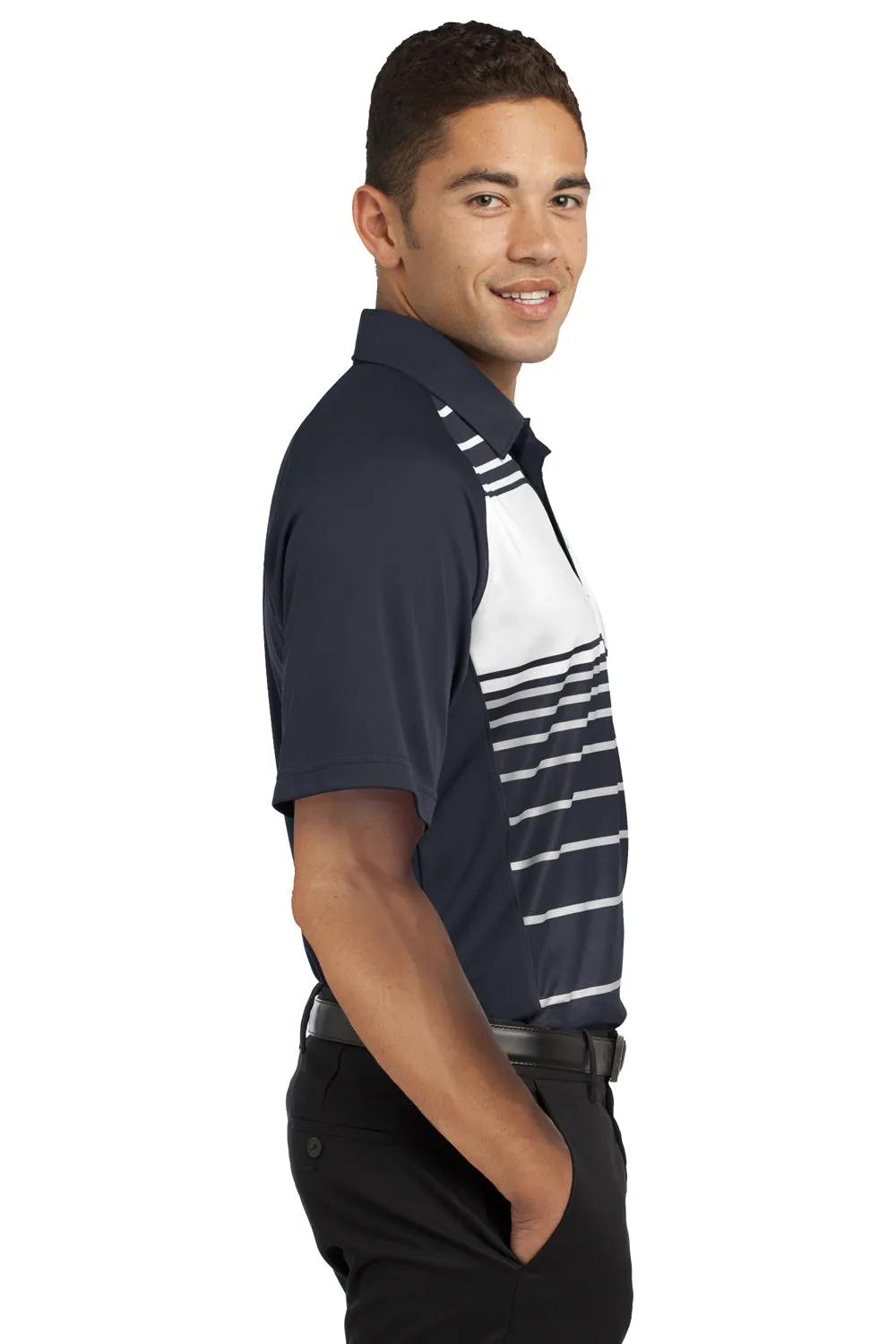 Polo Sport-Tek Homme à Manches Courtes à Séchage Rapide - Noir/Gris/Blanc - Vêtements de Soldes Sport-Tek