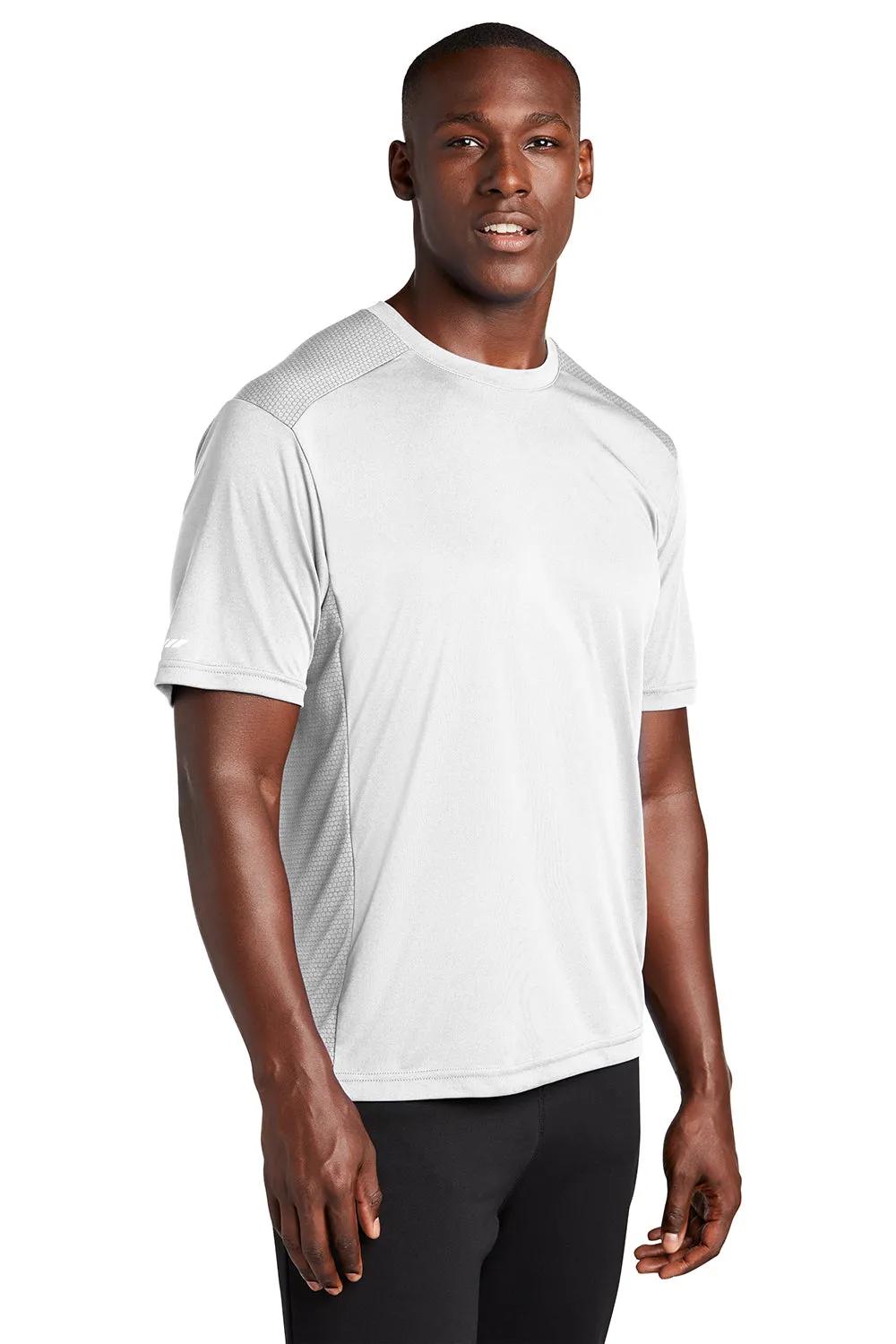 Sport-Tek T-shirt à manches courtes et col rond pour homme, évacuant l'humidité - Blanc Vêtements Sport-Tek