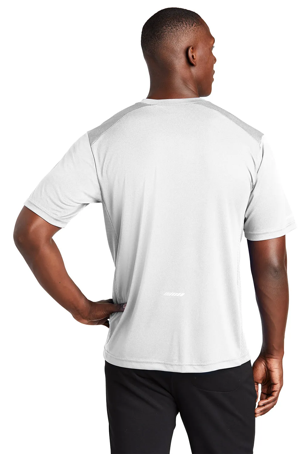 Sport-Tek T-shirt à manches courtes et col rond pour homme, évacuant l'humidité - Blanc Vêtements Sport-Tek