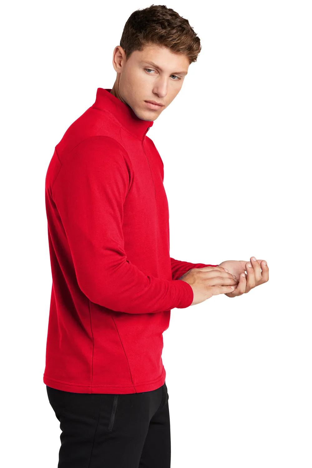 Sport-Tek Sweat-shirt à capuche 1/4 zip pour hommes en French Terry - Vêtements Rouge Véritable Sport-Tek