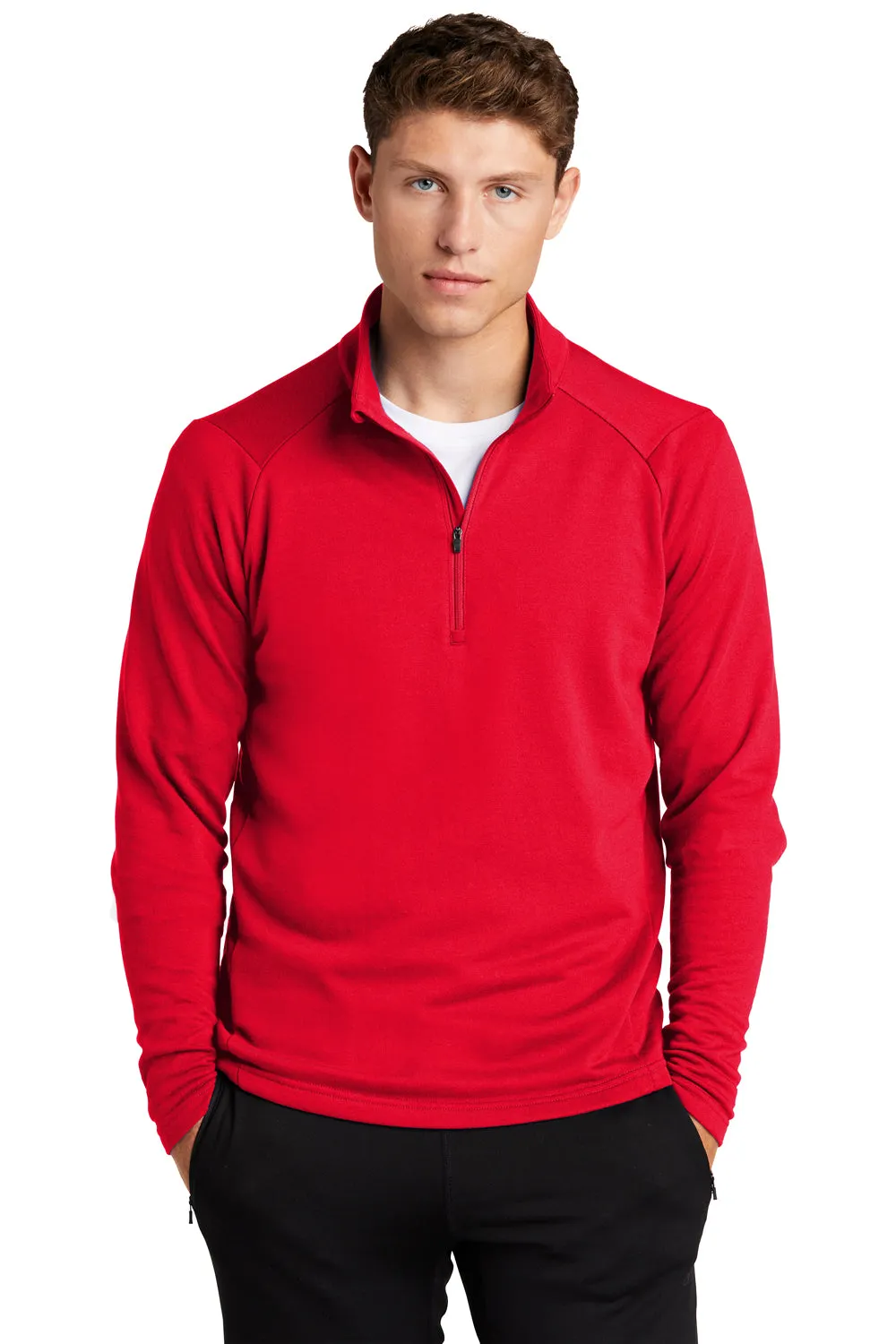 Sport-Tek Sweat-shirt à capuche 1/4 zip pour hommes en French Terry - Vêtements Rouge Véritable Sport-Tek