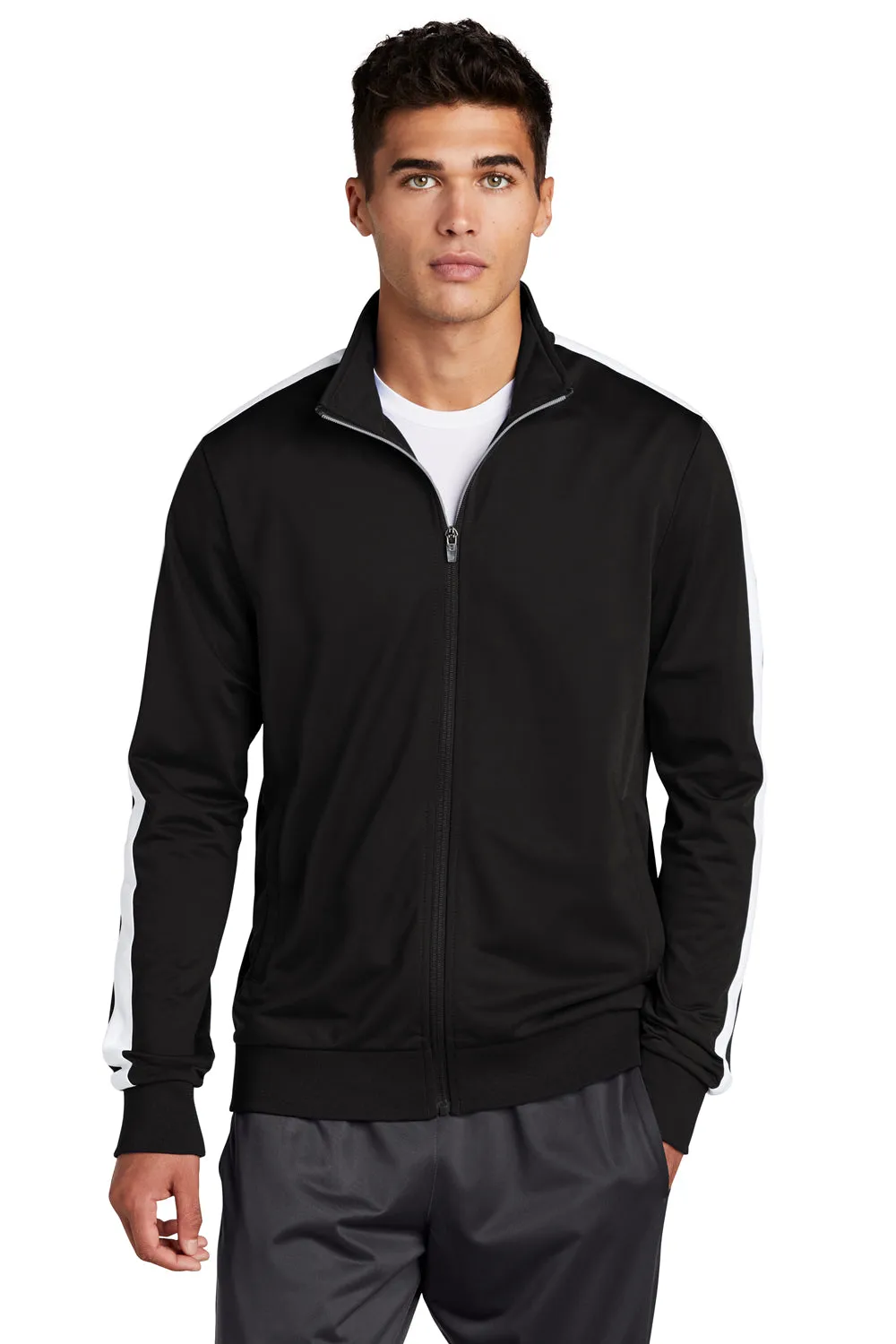 Veste de survêtement Sport-Tek pour homme à fermeture éclair complète - Noir/Blanc