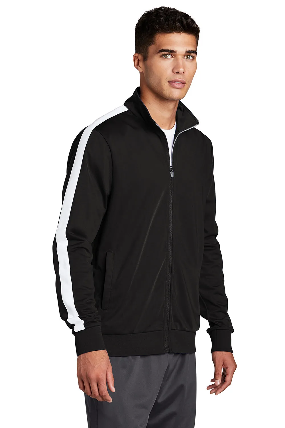 Veste de survêtement Sport-Tek pour homme à fermeture éclair complète - Noir/Blanc