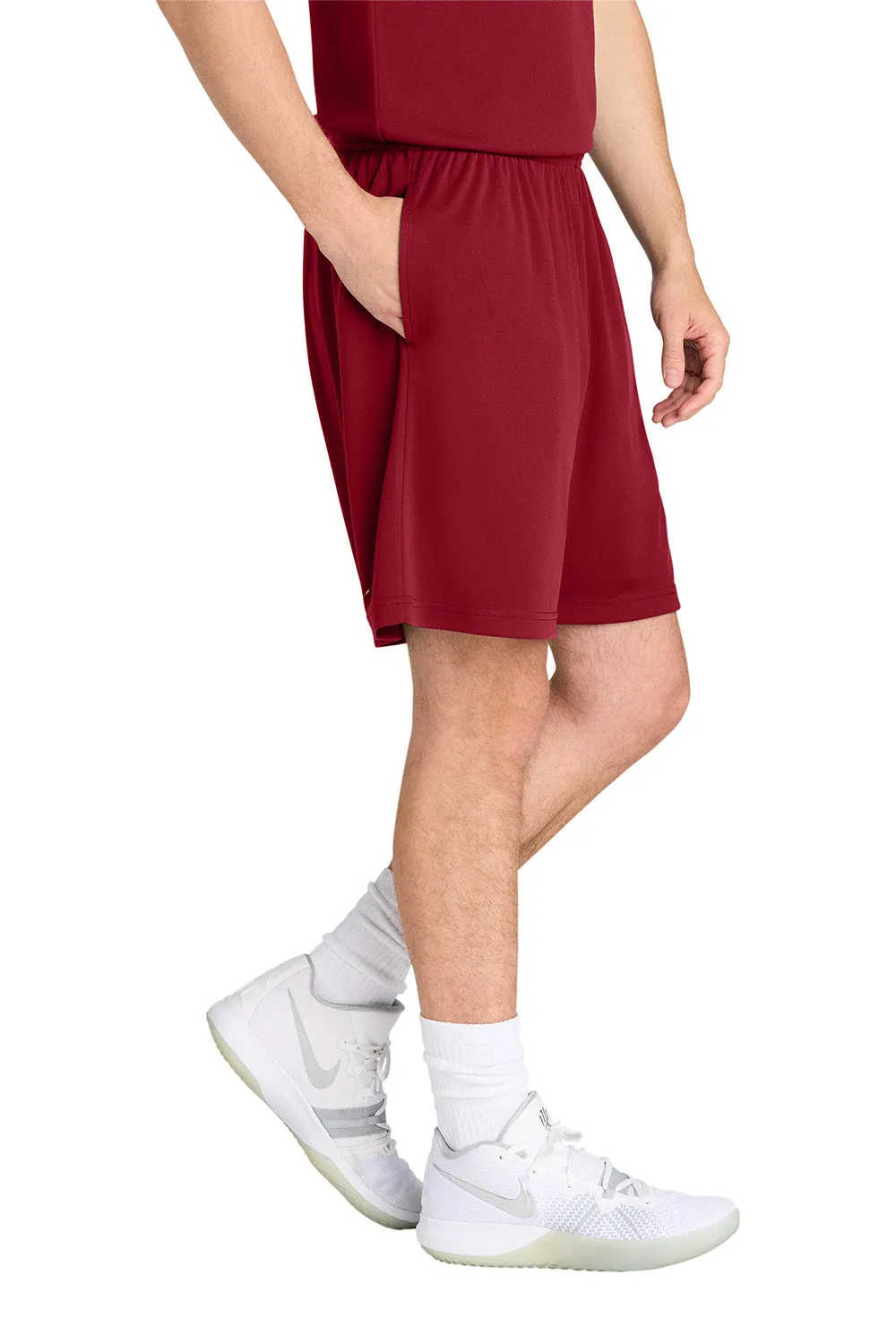 Sport-Tek Shorts de Sport Compétiteur pour Hommes à Évacuation de l'Humidité avec Poches - Rouge Foncé