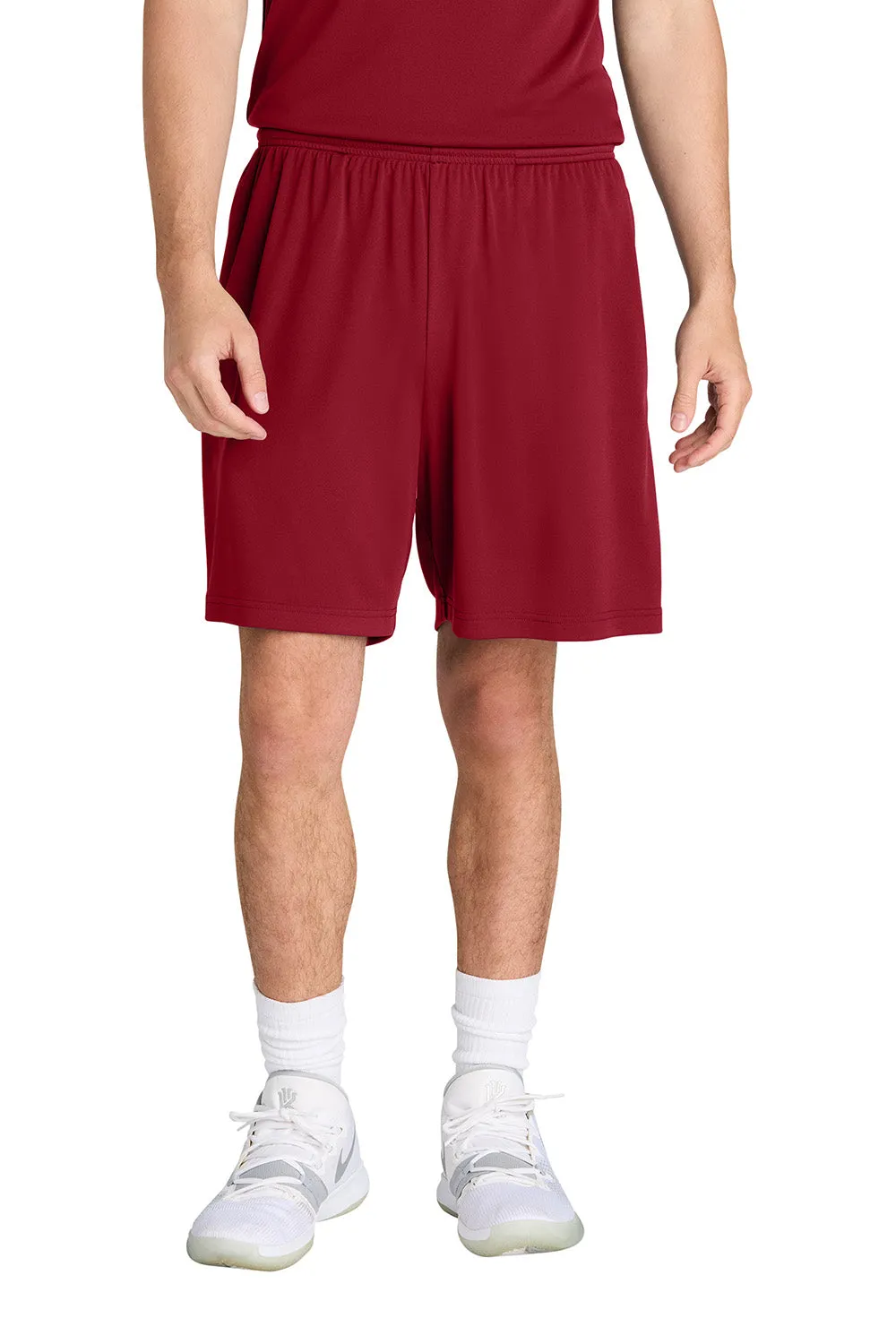Sport-Tek Shorts de Sport Compétiteur pour Hommes à Évacuation de l'Humidité avec Poches - Rouge Foncé