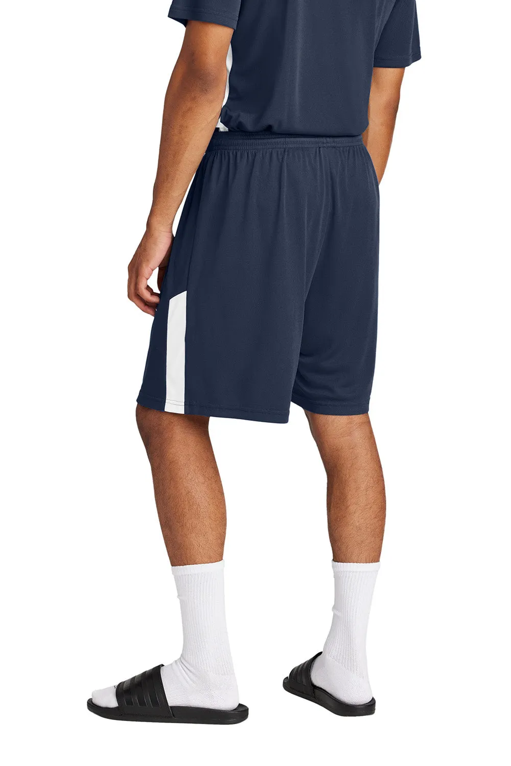 Sport-Tek Shorts de Sport Homme Concurrence United à Évacuation d'Humidité - Bleu Marine/Vrai Blanc