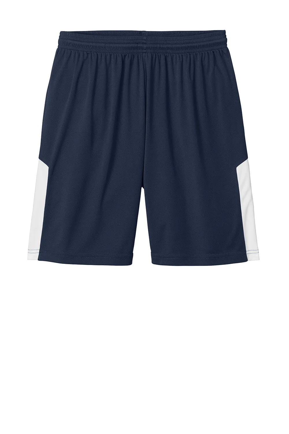 Sport-Tek Shorts de Sport Homme Concurrence United à Évacuation d'Humidité - Bleu Marine/Vrai Blanc
