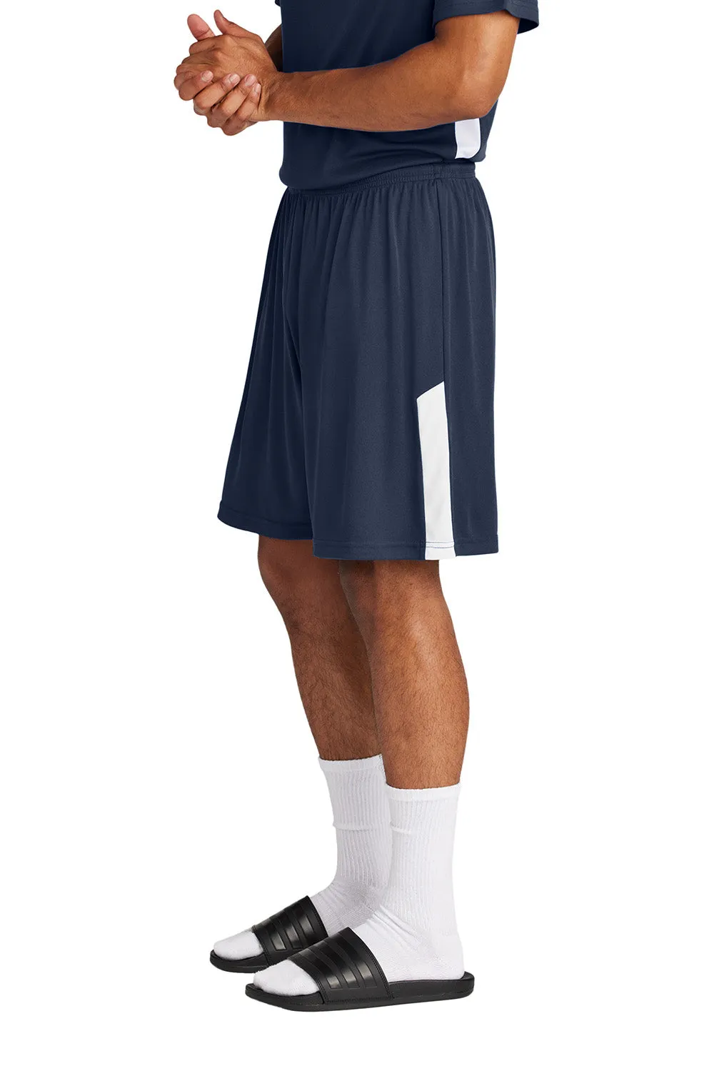 Sport-Tek Shorts de Sport Homme Concurrence United à Évacuation d'Humidité - Bleu Marine/Vrai Blanc
