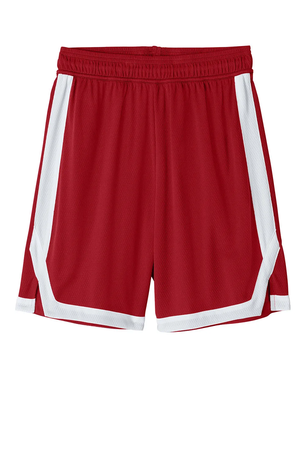 Sport-Tek Shorts de Basketball pour Hommes Rival Évacuation de l'Humidité - Rouge Foncé/Blanc Vêtements Sport-Tek