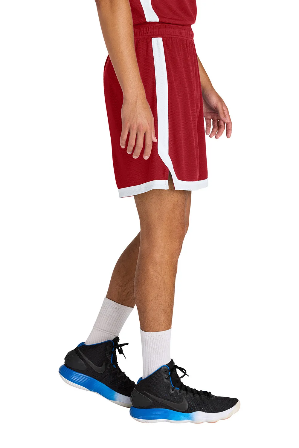 Sport-Tek Shorts de Basketball pour Hommes Rival Évacuation de l'Humidité - Rouge Foncé/Blanc Vêtements Sport-Tek