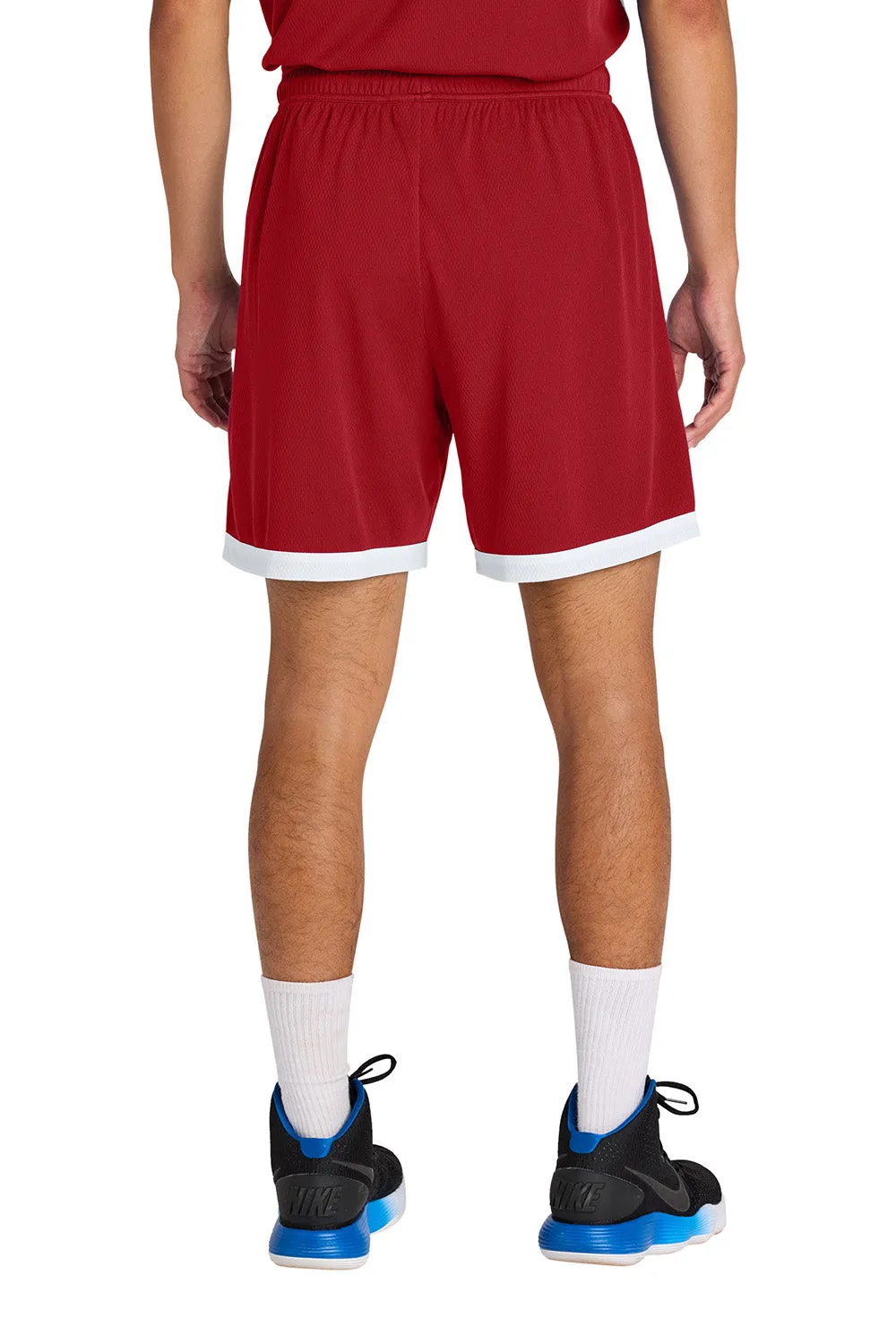 Sport-Tek Shorts de Basketball pour Hommes Rival Évacuation de l'Humidité - Rouge Foncé/Blanc Vêtements Sport-Tek