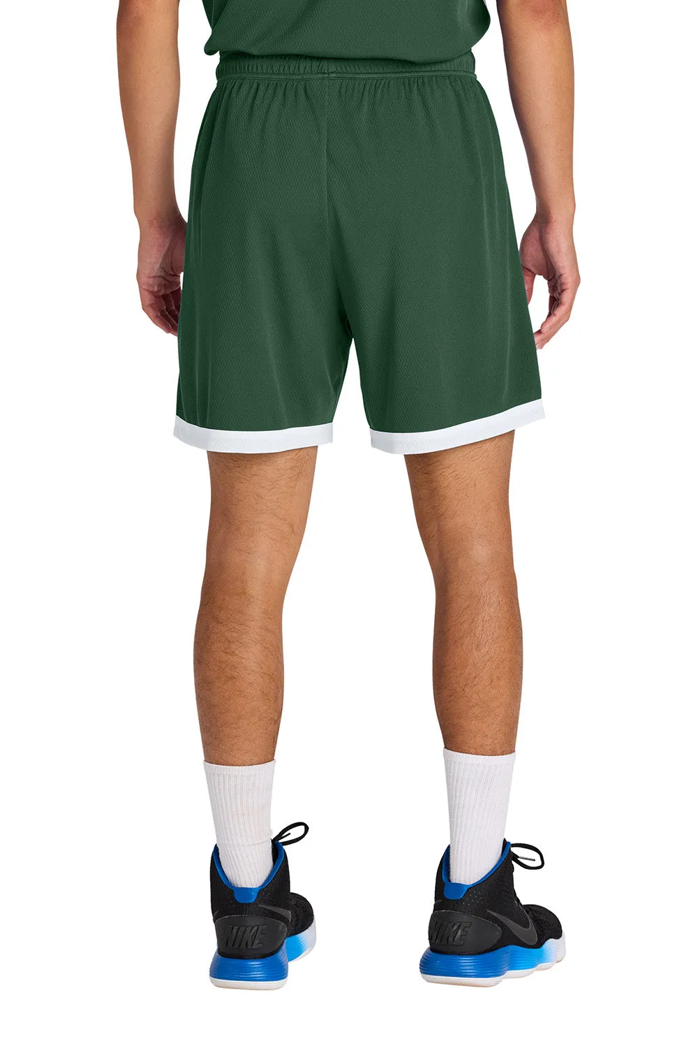 Sport-Tek Shorts de Basketball pour Hommes Rival Évacuation de l'Humidité - Vert Forêt/Blanc Vêtements Sport-Tek