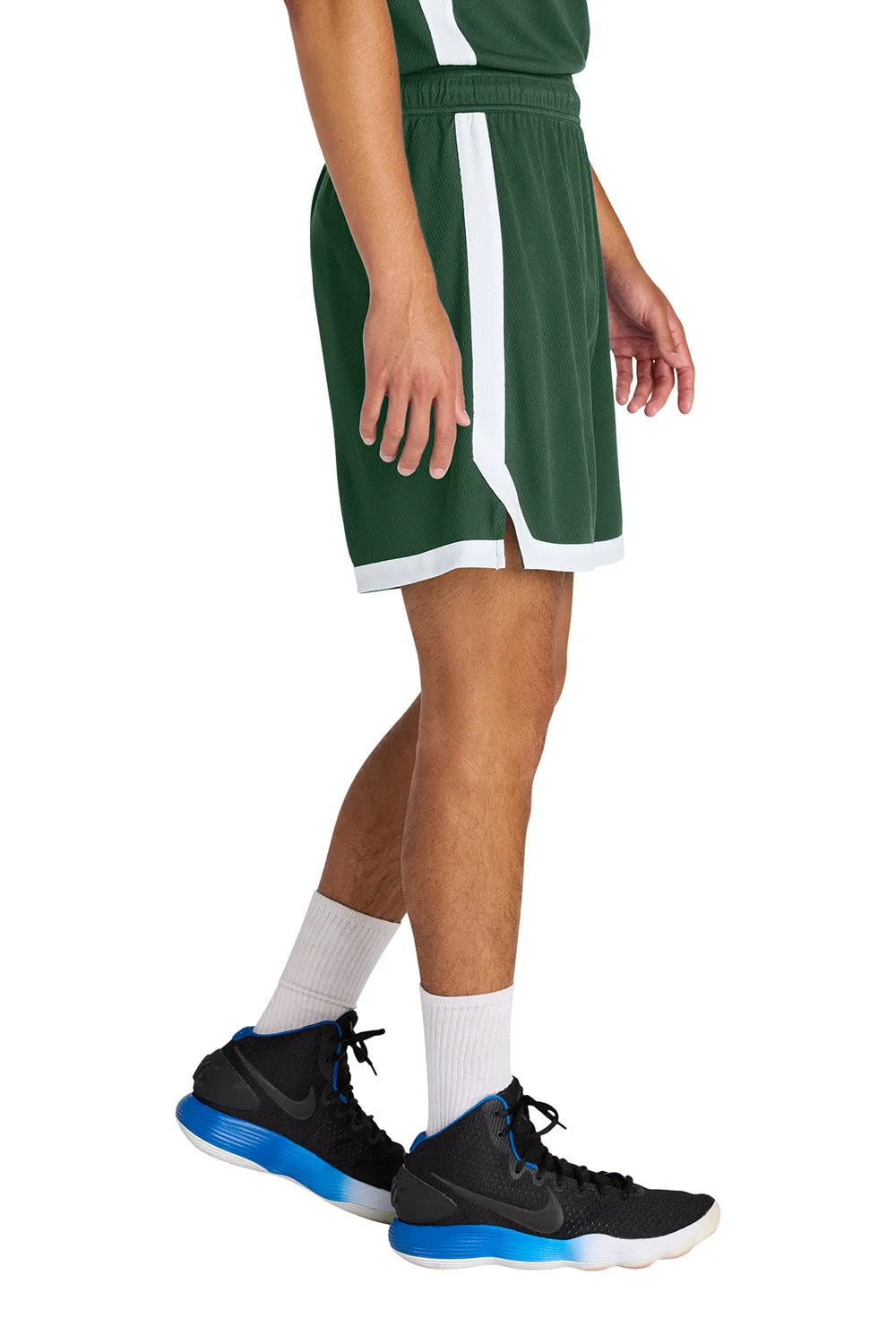 Sport-Tek Shorts de Basketball pour Hommes Rival Évacuation de l'Humidité - Vert Forêt/Blanc Vêtements Sport-Tek