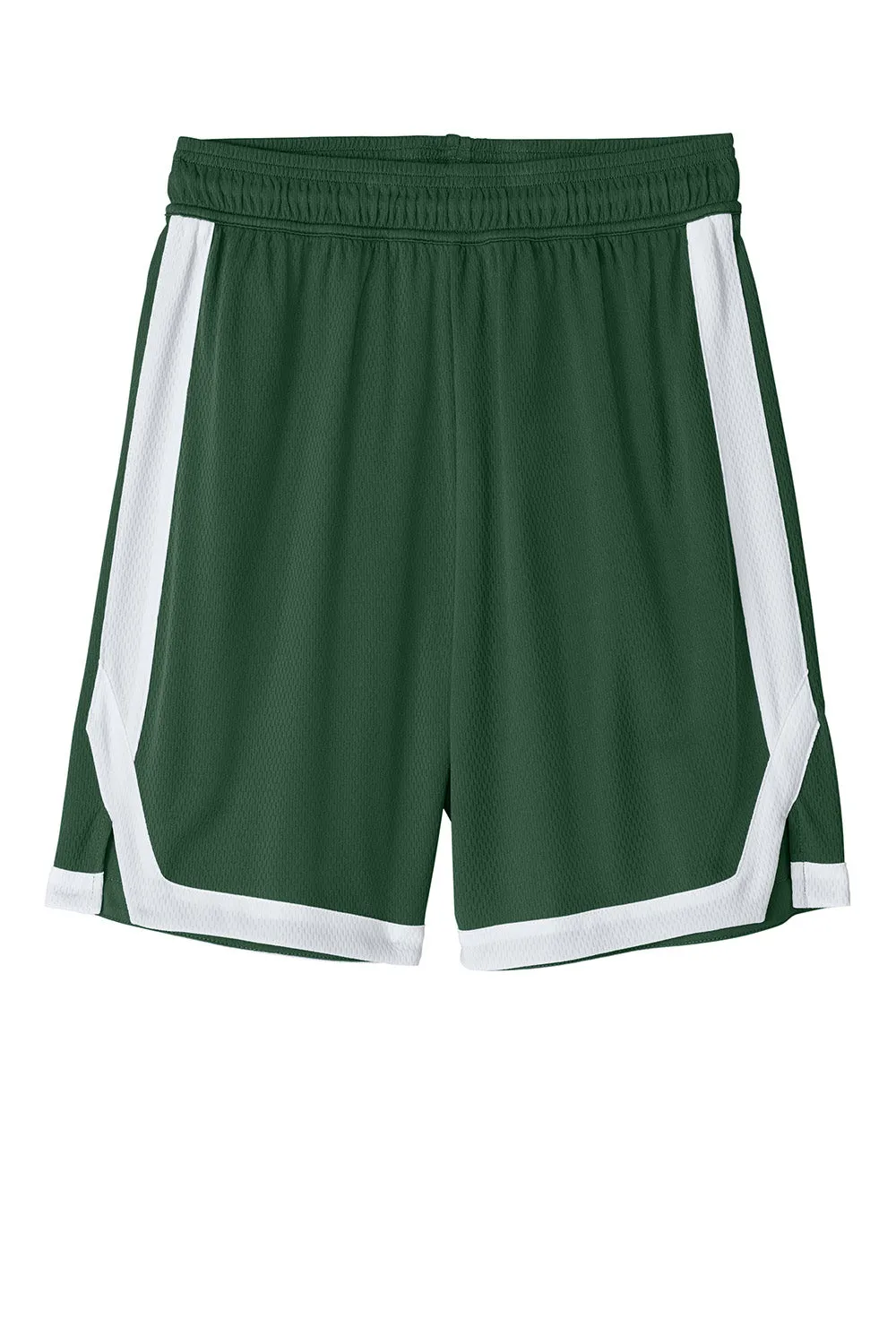 Sport-Tek Shorts de Basketball pour Hommes Rival Évacuation de l'Humidité - Vert Forêt/Blanc Vêtements Sport-Tek