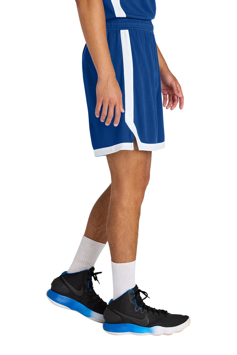 Sport-Tek Shorts de Basketball pour Hommes Rival Évacuation d'Humidité - Bleu Royal Véritable/Blanc