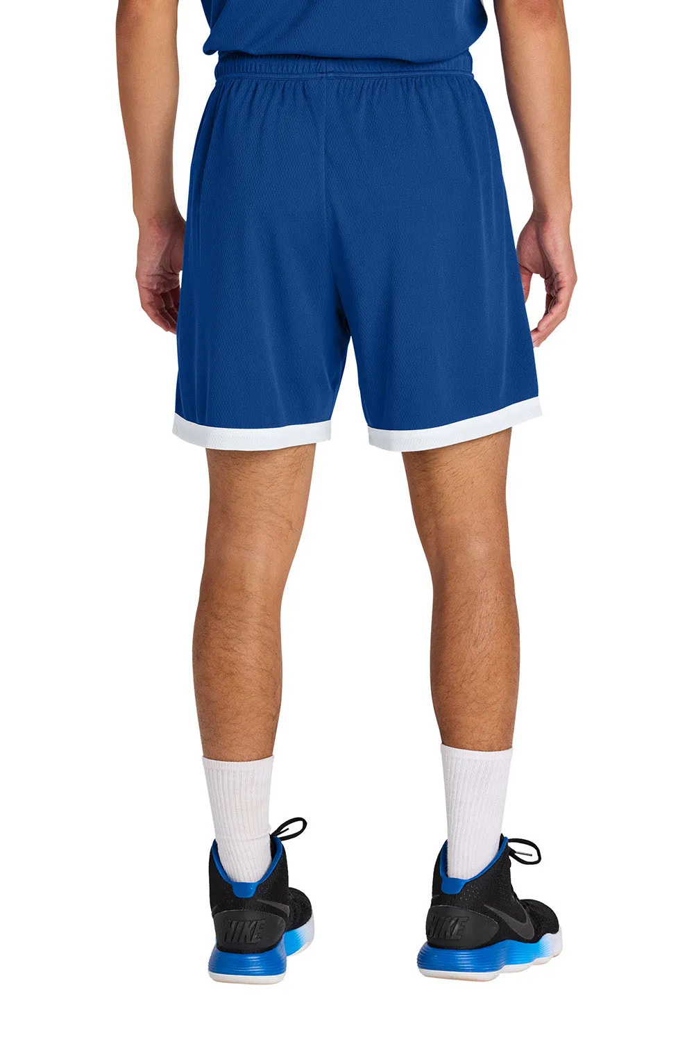 Sport-Tek Shorts de Basketball pour Hommes Rival Évacuation d'Humidité - Bleu Royal Véritable/Blanc