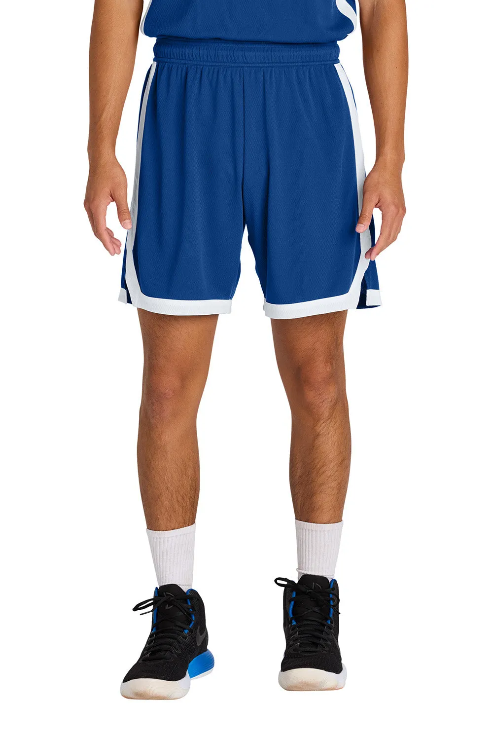 Sport-Tek Shorts de Basketball pour Hommes Rival Évacuation d'Humidité - Bleu Royal Véritable/Blanc
