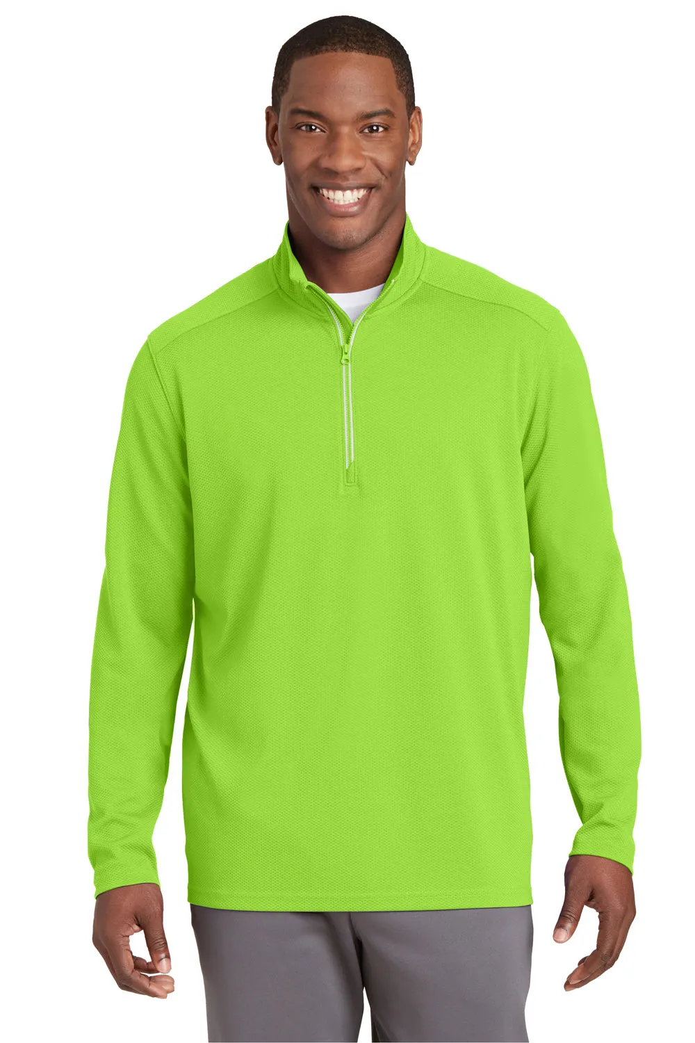 Sport-Tek Sweat-shirt Homme Sport-Wick 1/4 Zip à Évacuation d'Humidité - Vert Lime Shock - Vêtements de Soldes Sport-Tek