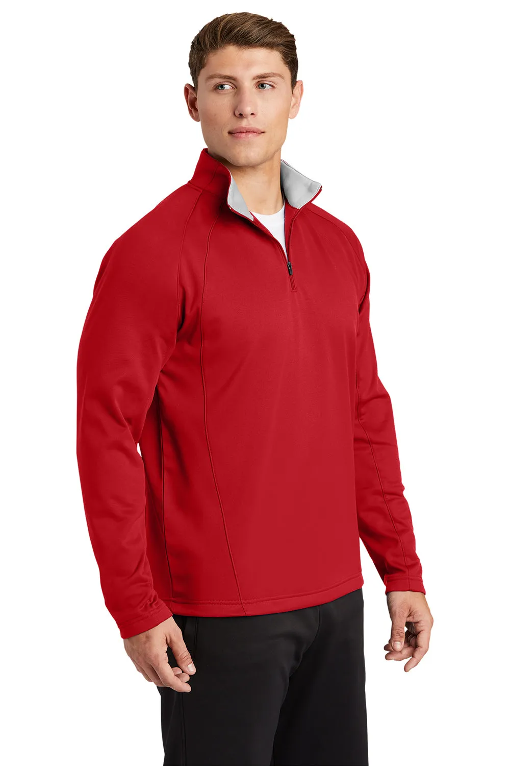 Sport-Tek Sweat-shirt Homme Sport-Wick en Polaire Respirante à Fermeture 1/4 - Rouge Foncé/Gris Argenté Vêtements Sport-Tek