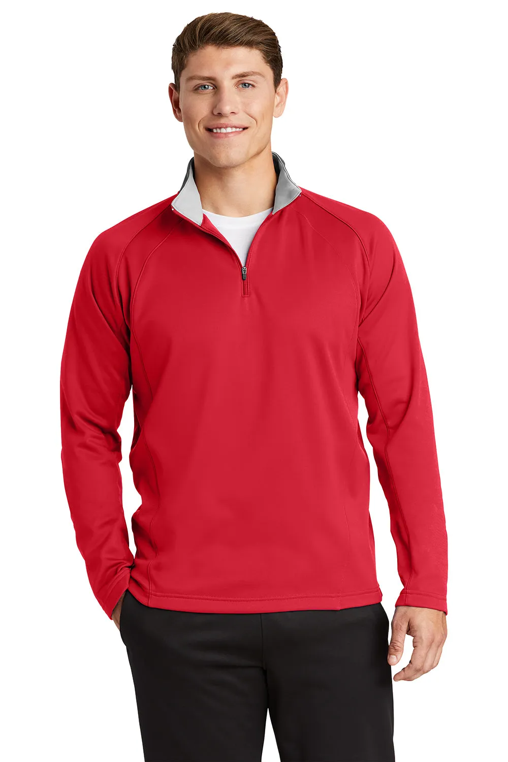 Sport-Tek Sweat-shirt Homme Sport-Wick en Polaire Respirante à Fermeture 1/4 - Rouge Foncé/Gris Argenté Vêtements Sport-Tek