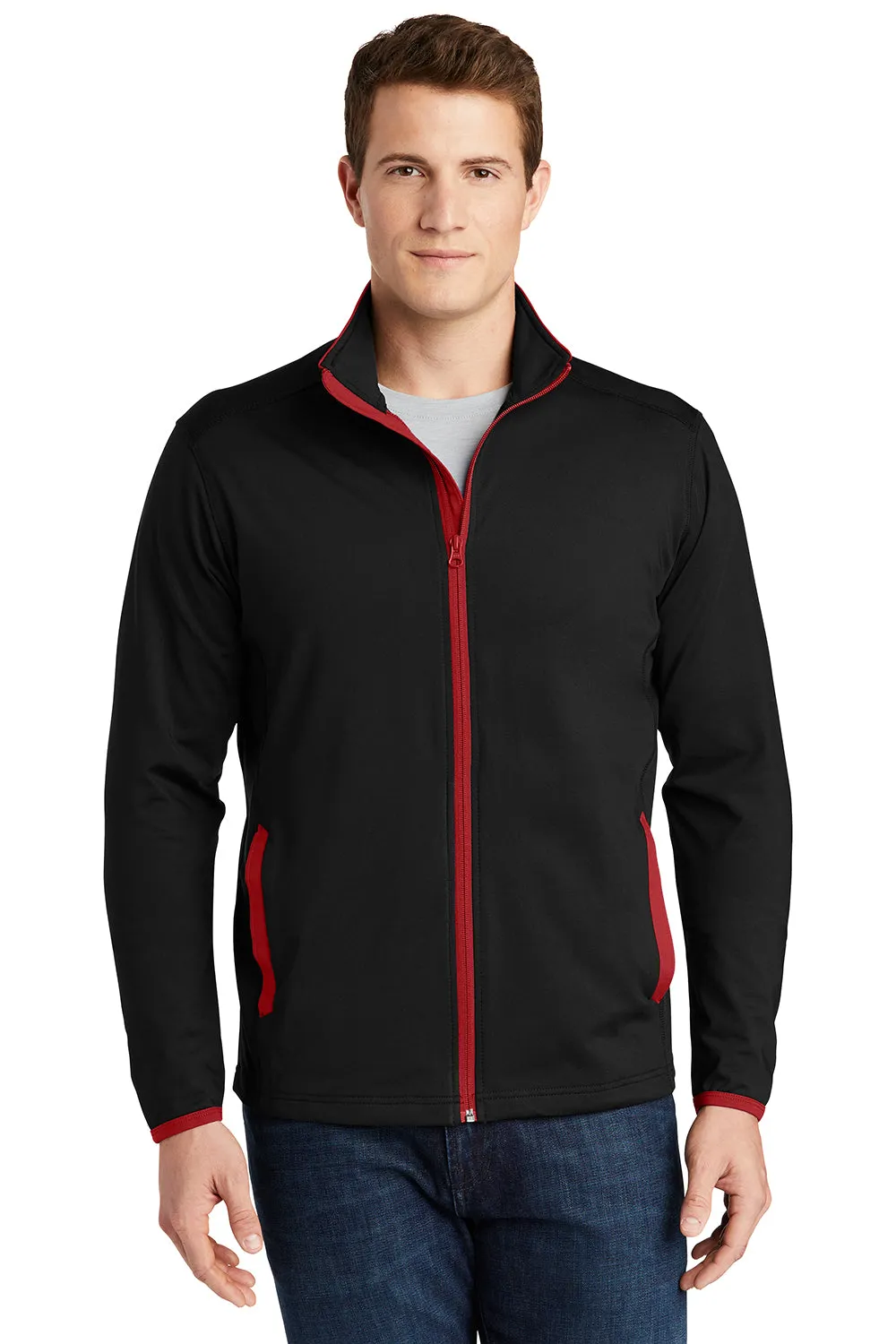 Veste Sport-Wick Homme Sport-Tek à Fermeture Éclair - Noir/Rouge Vif