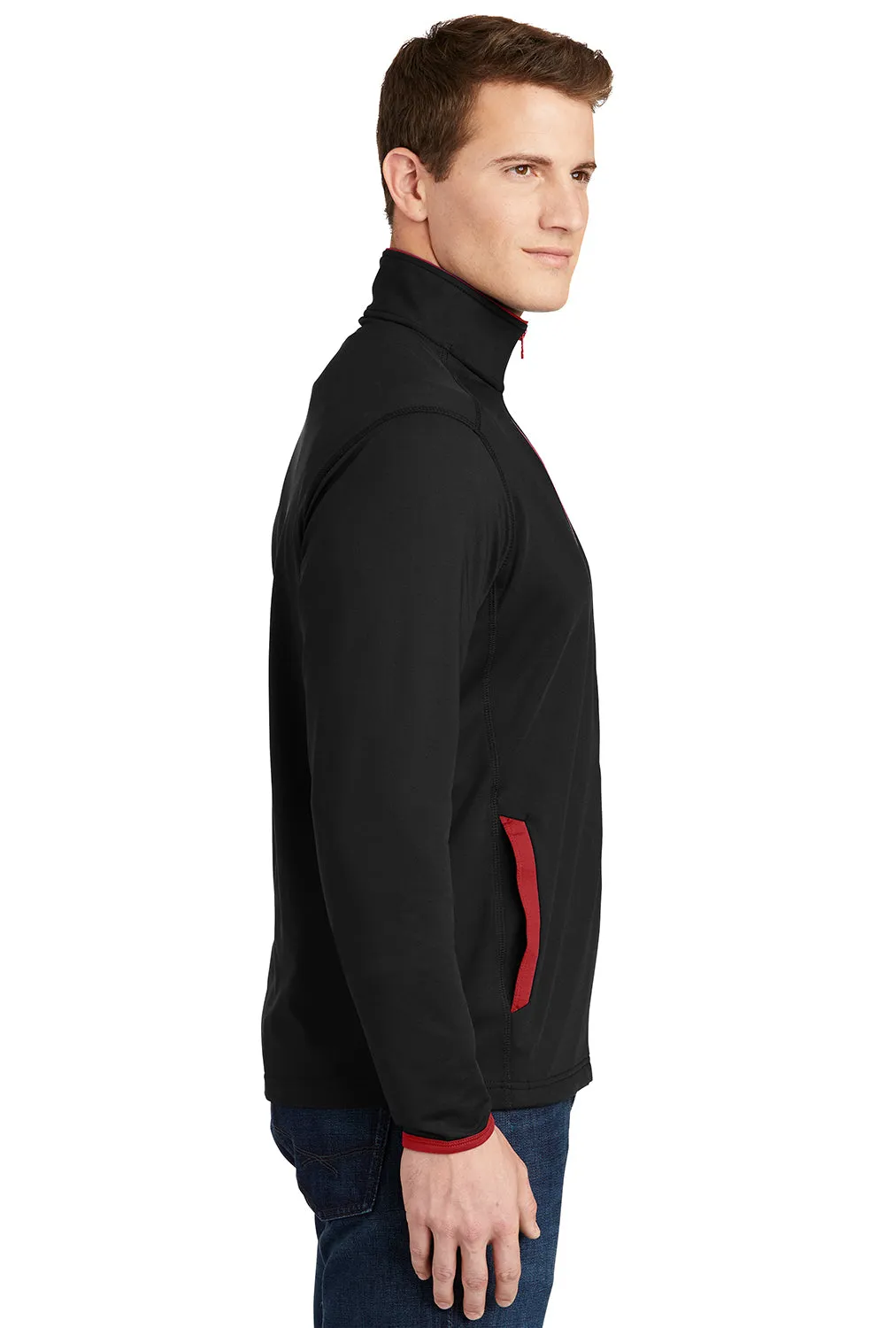 Veste Sport-Wick Homme Sport-Tek à Fermeture Éclair - Noir/Rouge Vif