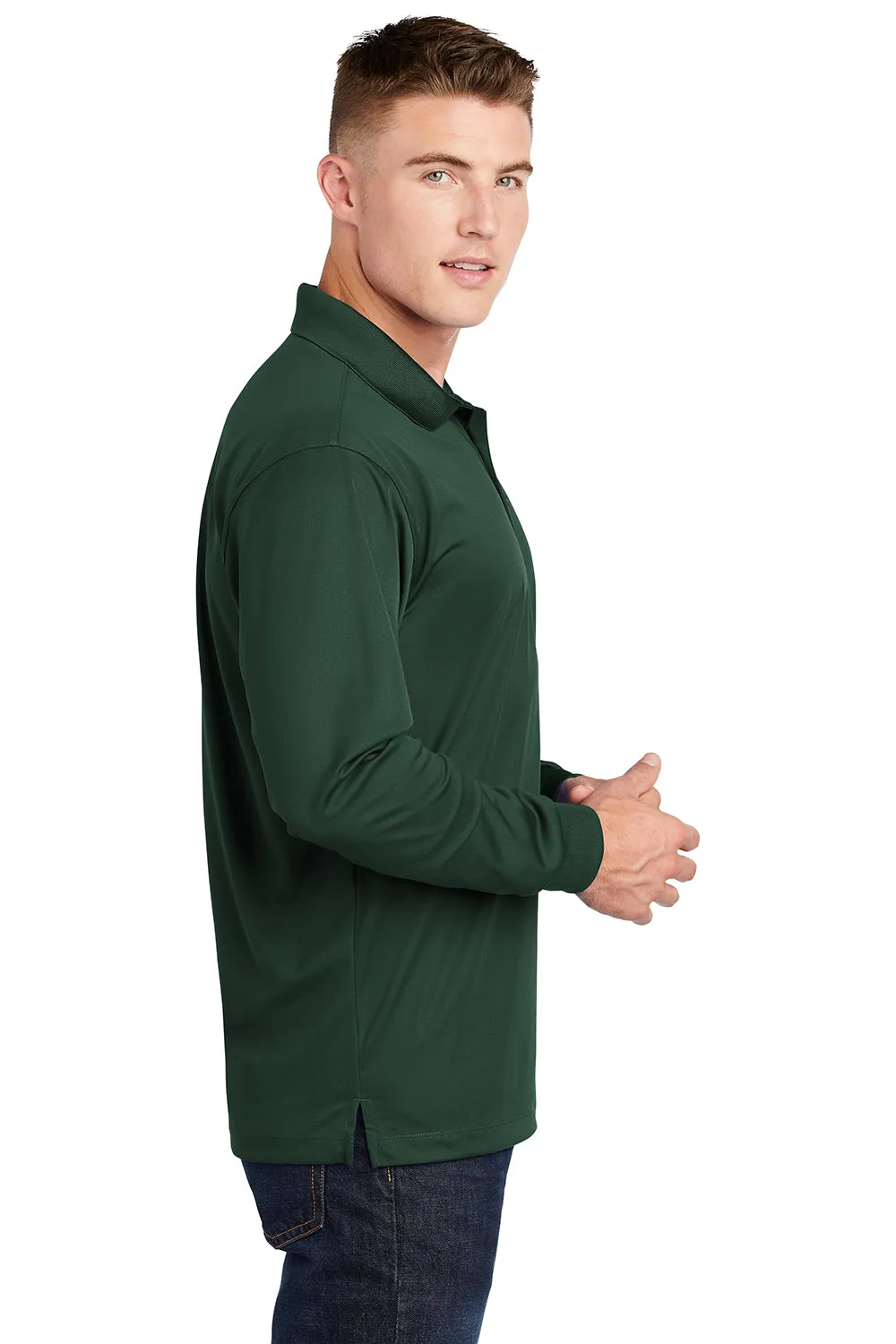 Polo Sport-Wick à manches longues pour homme évacuant l'humidité Sport-Tek - Vert forêt