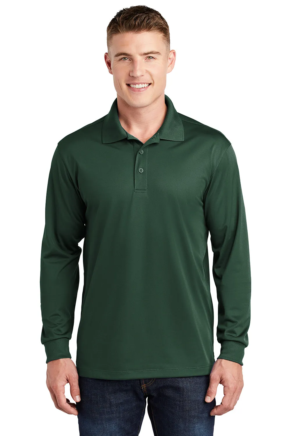 Polo Sport-Wick à manches longues pour homme évacuant l'humidité Sport-Tek - Vert forêt