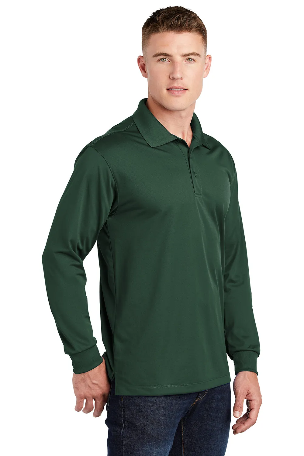 Polo Sport-Wick à manches longues pour homme évacuant l'humidité Sport-Tek - Vert forêt
